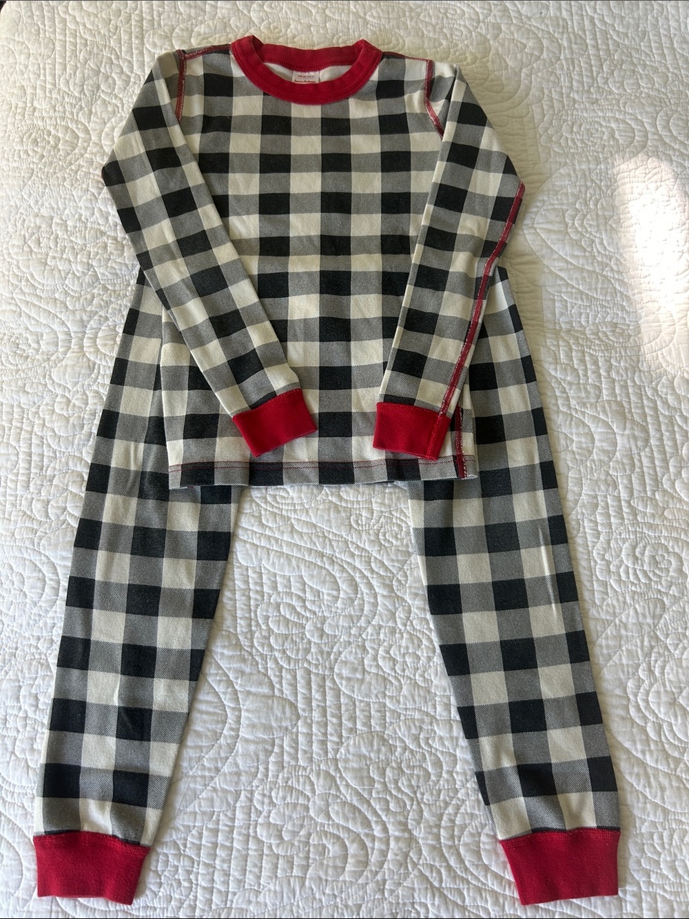 Hanna Andersson Black & White Buffalo Plaid Pajama Set Kids Size 10